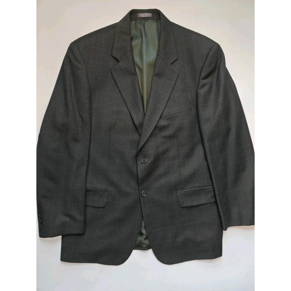 RBM Mens Wool Blazer Sports Coat 41R Gray Windowpane Canada 2 Button P606